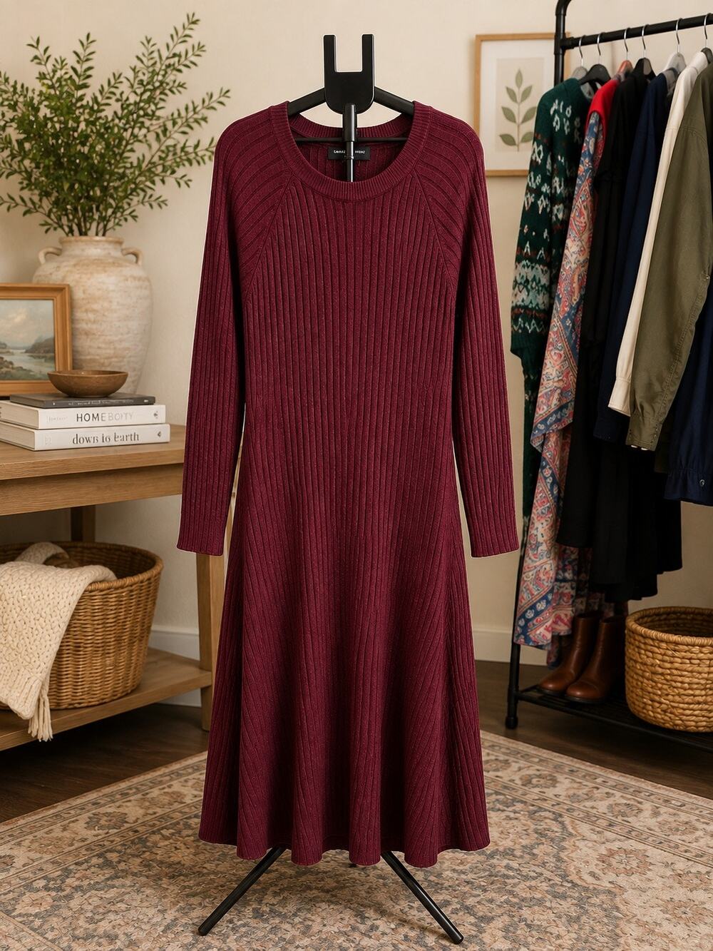 Lane Bryant Women’s 26/28 Burgundy Ribbed Sweater Midi Dress Plus Size